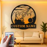 Décoration murale en métal LED de grue de construction, cadeau unique pour les bâtisseurs, décoration de bureau ou d'atelier