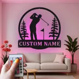 Cartel LED de golf personalizado | Decoración mural de metal a medida para sala de ocio | Decoración con nombre de golfista | Regalo para papá