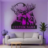 Personalisierte Metall-Wandkunst mit Elch und Wald LED-Beleuchtung – Einzigartiges Geschenk für Naturliebhaber und Hütten-Dekoration