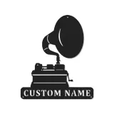 Personalisierte Vintage Phonograph LED Licht Metall-Wandkunst Geschenk für Musikliebhaber, Retro-Wohnzimmer-Dekor