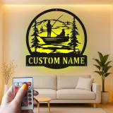 Custom Fishing Metal Wall Art with LED | Personalized Fisherman Name Sign for Lake House & Cabin Decor | Gift for Outdoorsman