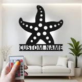 Enseigne étoile de mer personnalisée | Art mural en métal LED pour décor côtier | Plaque de nom de maison de plage personnalisée | Cadeau à thème nautique