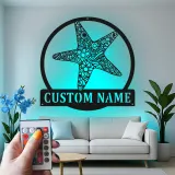 Personalized Starfish LED Sign | Custom Metal Wall Art | Coastal Beach House Decor & Nautical Business Logo