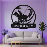 Insegna in metallo per giocatore di polo | Insegna LED personalizzata per equitazione | Regalo personalizzato per cavallerizzo | Decorazione per scuderia