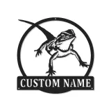 Personalisierte Bartagame LED Metall-Schild | Personalisierte Reptil-Silhouette Dekor | Beleuchtete Echsen-Wandkunst Geschenk
