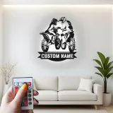 Décoration murale en métal personnalisée pour couple de motocross avec rétroéclairage LED - Cadeau personnalisé pour motards, garage ou décoration de man cave
