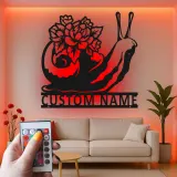 Panneau en métal personnalisé avec escargot | Décoration florale de jardin sur mesure avec LED | Cadeau pour amoureux de la nature | Déco patio et maison