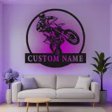 Custom Motocross Rider Led Light Metal Wall Art Personalized Gift for Dirt Bike Enthusiasts Garage or Man Cave Decor 7