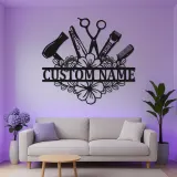 Insegna personalizzata per hairstylist | Decorazione murale LED in metallo su misura per salone | Regalo per parrucchiere e targhetta per beauty studio