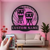 Cartel de metal personalizado con luz LED de bongos para regalo de músico, decoración de sala de música
