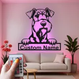 Personalisierte Schnauzer LED-Leuchte | Individuelle Metall-Wandkunst | Realistisches Haustierporträt-Dekor | Hinterleuchtetes Geschenk für Hundeliebhaber