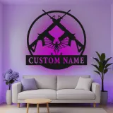 Insegna in metallo personalizzata con fucile e aquila e luce LED regalo per appassionati di armi decorazione per man cave o garage