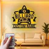Custom Billiard Club Led Light Metal Wall Art Personalized Gift for Pool Players Game Room Decor