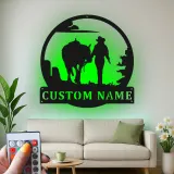 Insegna in metallo LED personalizzata con cowboy e cavallo - Regalo western per lui, decorazione rustica per ranch