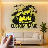 Custom Horse Metal Sign with LED | Personalized Equestrian Decor | Rustic Farmhouse Wall Art for Horse Lovers