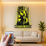 Insegna in metallo personalizzata per cacciatori di cervi con luce LED regalo personalizzato per appassionati di caccia decorazione per cabine o man cave