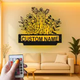 Custom Cactus Succulent Led Light Metal Wall Art Personalized Gift for Plant Lovers Bedroom or Living Room Decor