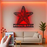 Insegna in metallo LED a forma di stella marina personalizzata | Arte murale oceanica personalizzata | Decorazione costiera per casa al mare e saloni | Targa ornata con nome