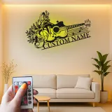 Personalized Guitar LED Sign | Custom Metal Wall Art for Music Room | Floral Musician Gift | Boho Home Decor