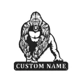 Arte murale in metallo con gorilla e LED | Insegna personalizzata con nome per man cave, home gym | Decorazione personalizzata con fauna selvatica