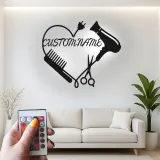 Enseigne LED personnalisée pour coiffeur | Décoration murale en métal personnalisée pour salon | Plaque nominative pour studio beauté | Cadeau pour coiffeur