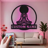 Custom Meditating Woman Led Light Metal Wall Art Yoga Lover Gift Zen Room or Meditation Space Decor