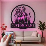 Panneau de chasse personnalisé Labrador Retriever | Décoration murale en métal rétroéclairée pour chasseurs | Décor de chasse au canard personnalisé