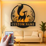 Panneau renard personnalisé avec LED | Décoration murale en métal sur mesure pour chambre de bébé | Décor animalier de la forêt | Cadeau pour amoureux de la nature