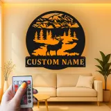 Insegna in metallo personalizzata con luce LED a forma di cervo - Regalo per amanti della natura per cabine o lodge