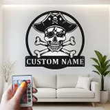 Insegna LED Teschio Pirata | Arte Murale Nautica Personalizzata | Decorazione per Man Cave e Insegna per Bar di Casa con Luci RGB