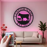 Custom Farm Cow and Calf Led Light Metal Wall Art Personalized Ranch Gift Rustic Farmhouse Decor