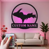 Cartel de metal personalizado con luz LED de la Península Superior, regalo personalizado de Michigan, decoración para la sala de estar o la oficina