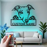 Cartel de metal LED personalizado de Galgo, regalo para amantes de los perros, decoración para el salón 1