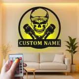 Insegna LED Teschio Idraulico | Decorazione Garage Personalizzata per Uomini | Arte da Parete con Nome Personalizzato per Officina | Luce Industriale per Man Cave