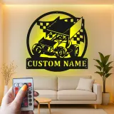 Custom Sprint Car Metal Sign | Personalized LED Race Car Wall Art | Gift for Racer Garage or Man Cave Decor