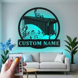 Decoración mural de metal personalizada con marimba | Letrero LED a medida para sala de música | Placa con nombre para músico | Decoración de estudio
