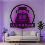 Custom Semi Truck Led Light Metal Wall Art Personalized Gift for Truckers Garage or Man Cave Decor 13