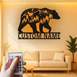 Décoration murale en métal personnalisée avec éclairage LED Forêt d'Ours Cadeau pour Amateurs de Nature Décor de Cabane ou Salon