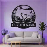 Insegna in metallo personalizzata con cigni | Arte murale retroilluminata a LED | Regalo romantico per matrimoni e anniversari