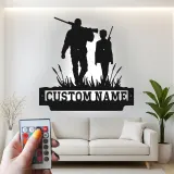 Cartel Personalizado de Caza | Arte de Metal LED para Padre e Hijo | Decoración de Cabaña Personalizada para Papá