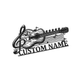 Personalized Guitar Metal Sign with LED | Custom Music Notes Wall Art | Musician Name Plate for Studio Decor