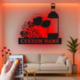Cartel de metal LED de botella de vino y copas personalizado regalo para amantes del vino decoración de cocina o bar