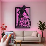Custom Cyclist Led Light Metal Wall Art Personalized Gift for Biking Enthusiasts Garage or Man Cave Decor