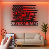 Insegna in Metallo Personalizzata per Vigile del Fuoco | Arte da Parete con LED per Camion dei Pompieri | Regalo per Vigile del Fuoco | Decorazione per Stazione dei Vigili del Fuoco