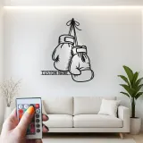 Insegna in metallo personalizzata con guantoni da boxe e luce LED - Regalo personalizzato per pugili, palestra o decorazione per angolo dedicato 1
