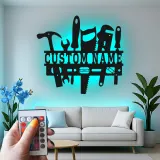 Insegna LED in metallo con attrezzi da falegname personalizzata | Decorazione su misura per officina | Luce garage per falegname | Regalo per artigiani