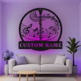 Insegna in metallo personalizzata con note musicali LED per clarinetto - Regalo per musicisti, decorazione per stanze musicali