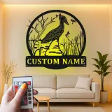 Enseigne héron en métal personnalisée | Décoration murale faune LED | Décor oiseau personnalisé pour amoureux de la nature | Enseigne cabane rustique