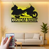 Personalized Motorcycle Metal Wall Art | Custom Biker Name Sign with LED | Touring Bike Garage Decor for Rider