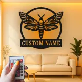Décoration murale en métal personnalisée avec crâne de papillon et rétroéclairage LED - Cadeau gothique unique pour la chambre ou le salon